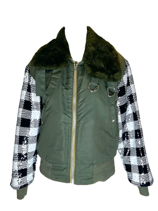 Army Bomber with Sequin Sleeves
