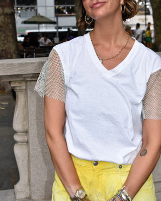 White V-neck Crystal Tee