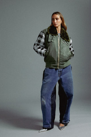 Army Bomber with Sequin Sleeves