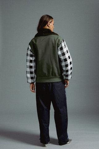 Army Bomber with Sequin Sleeves
