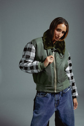 Army Bomber with Sequin Sleeves