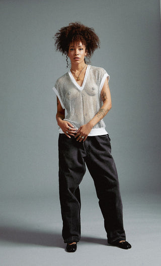 White Crystal V Neck Vest