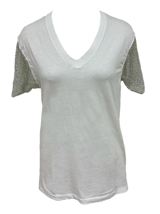 White V-neck Crystal Tee